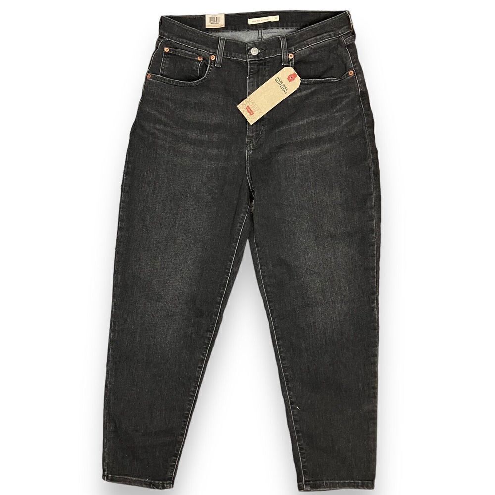 Levis Jeans Women’s 32 x 27 Black High Rise Boyfriend Dark‎ Wash Crop Relaxed